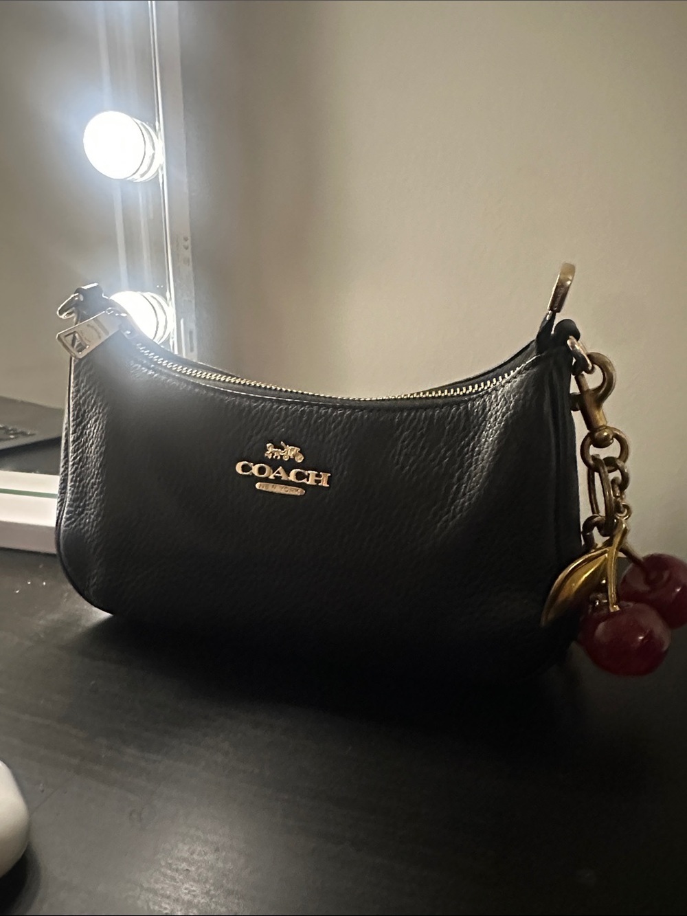 COACH Black Leather Teri Shoulder Bag